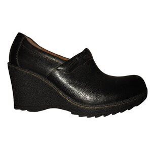 BOC Born Concept 7.5 Oxford Platform Wedge High Heel Slip On Comfort Blk Leather